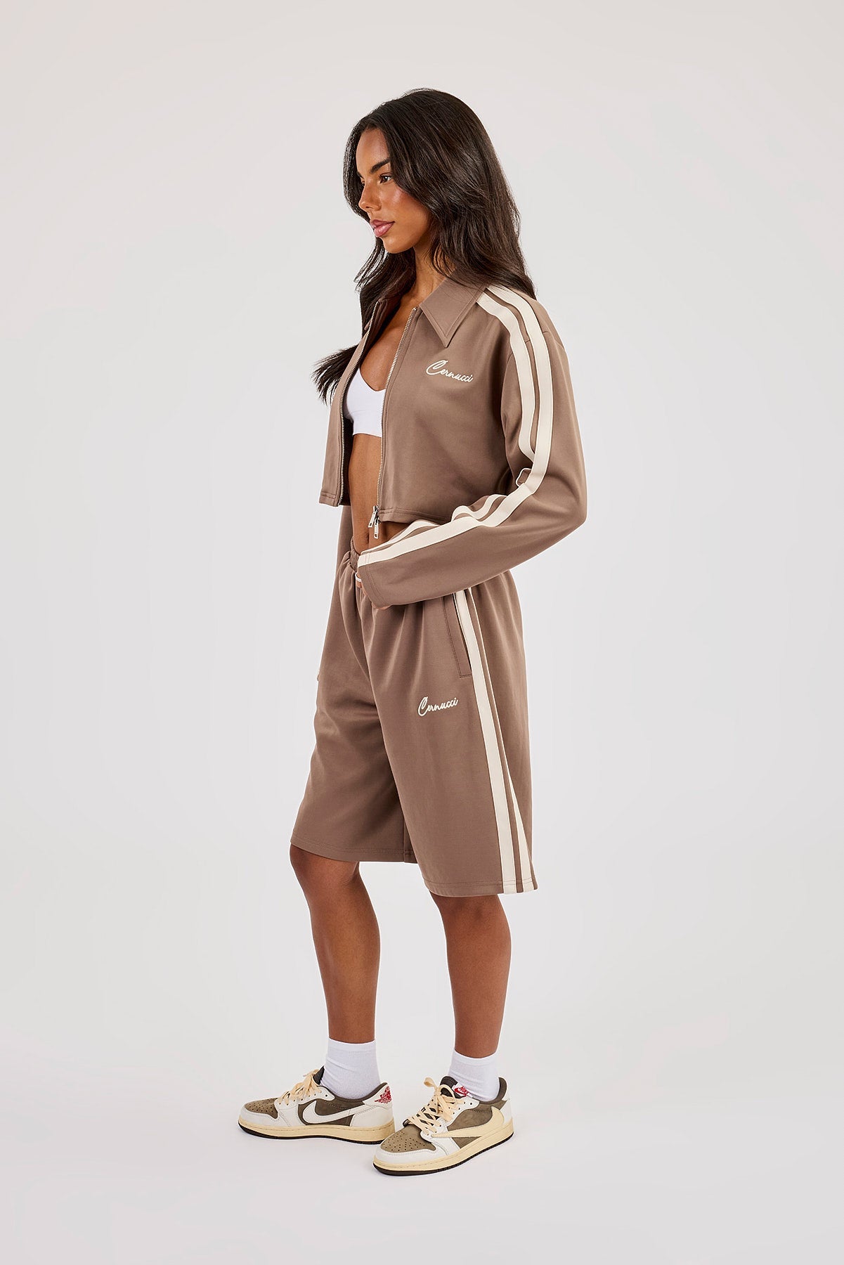 Taping Cropped Harrington Jacket & Jort - Taupe